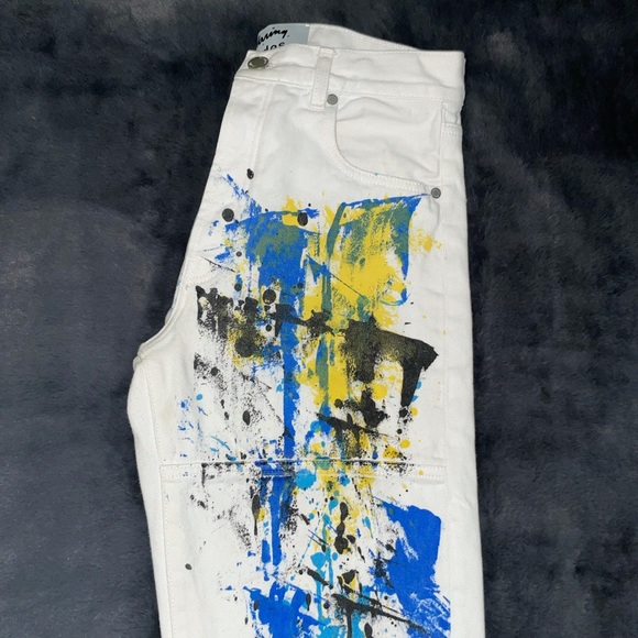 Cotton Straight Fit Paint Splatter Jeans in White (size 28) - Picture 9 of 15